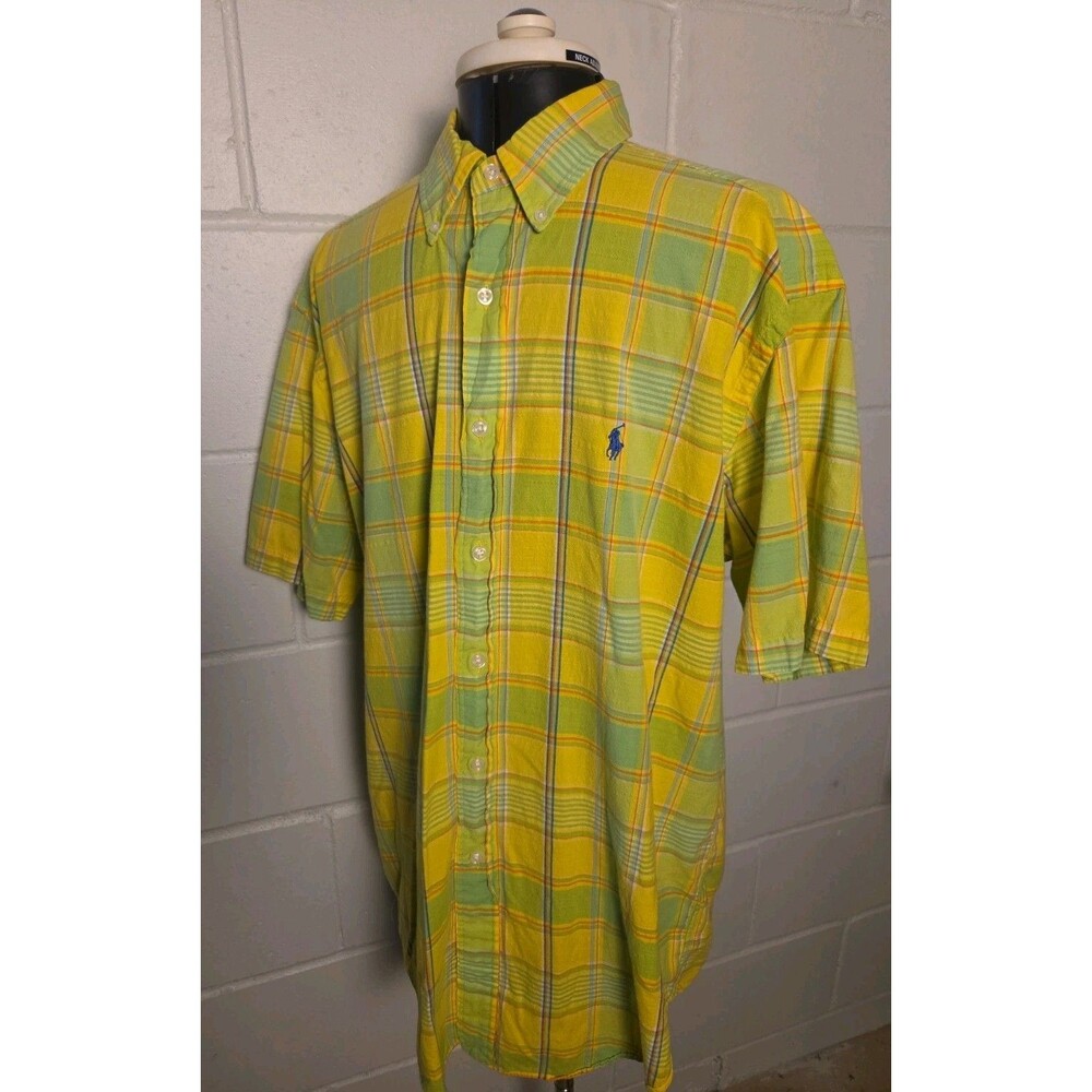 Vintage Polo Ralph Lauren Classic Fit Mens Medium Madras Plaid Bright Cotton